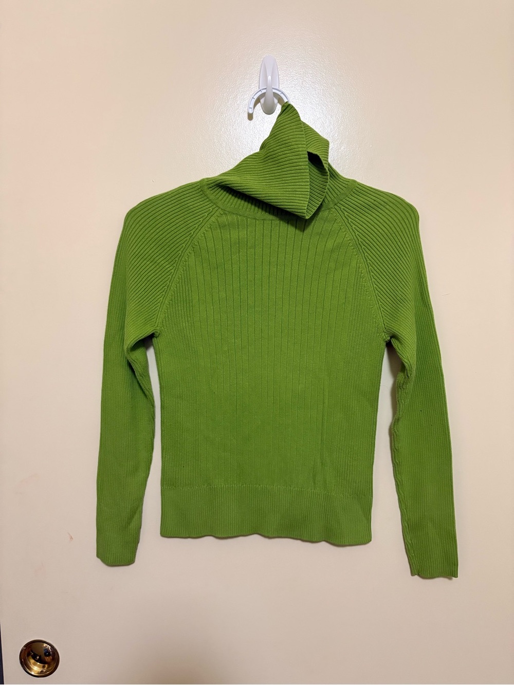 Bright Green Ribbed Cowl-Neck Sweater